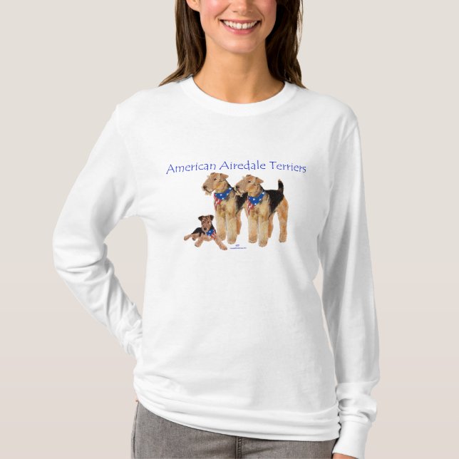 Airedale Terriers American Flag T-Shirt (Front)