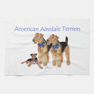 Airedale Terriers American Flag Tea Towel