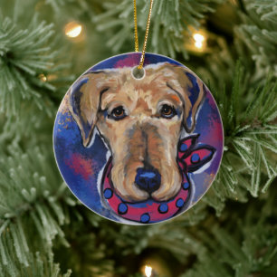 Airedale Terriers Ceramic Tree Decoration