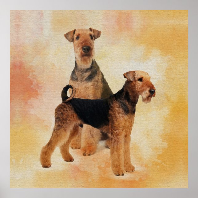 Airedale Terriers Digital Art Poster (Front)