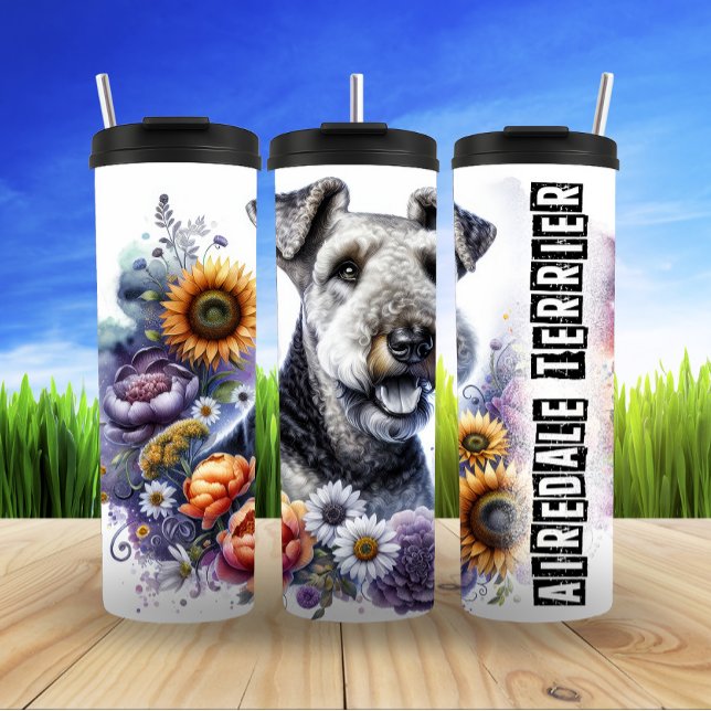  Airedale Terrier's Floral Adventure Thermal Tumbler (Creator Uploaded)
