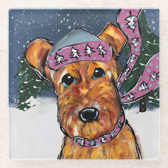 Airedale Terriers Glass Coaster (Front)