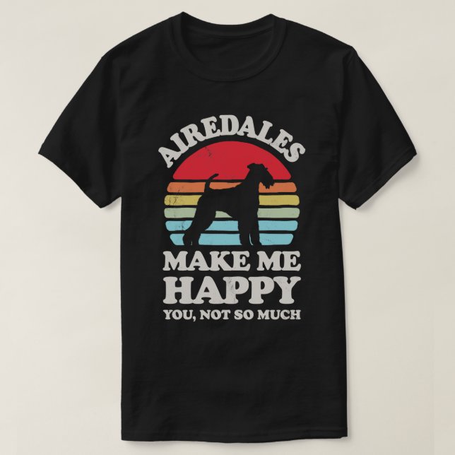 Airedale Terriers Make Me Happy Sunset Retro for M T-Shirt (Design Front)