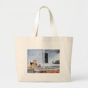 Airedale Terriers on the Veranda Large Tote Bag