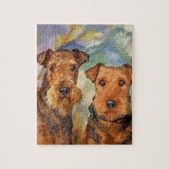 Airedale Terriers Portrait Mixed Media Jigsaw Puzzle (Vertical)