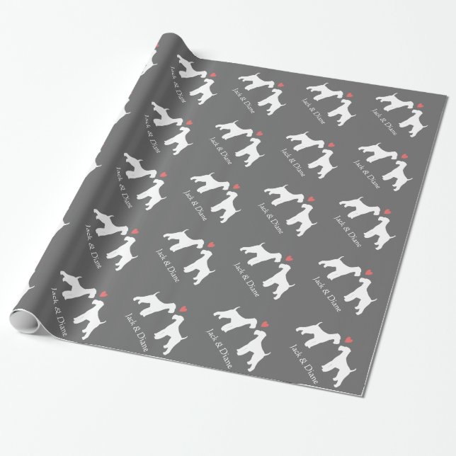 Airedale Terriers Wedding with Custom Text Wrapping Paper (Unrolled)