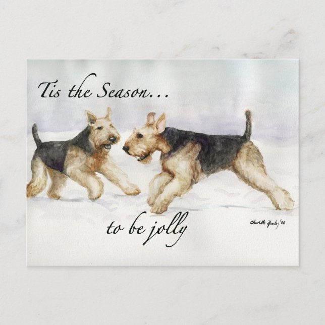 Airedale Tis the Seson art postcard (Front)