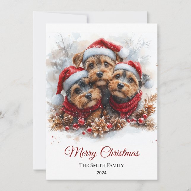 Airedale Watercolor Christmas Minimal Holiday Card (Front)