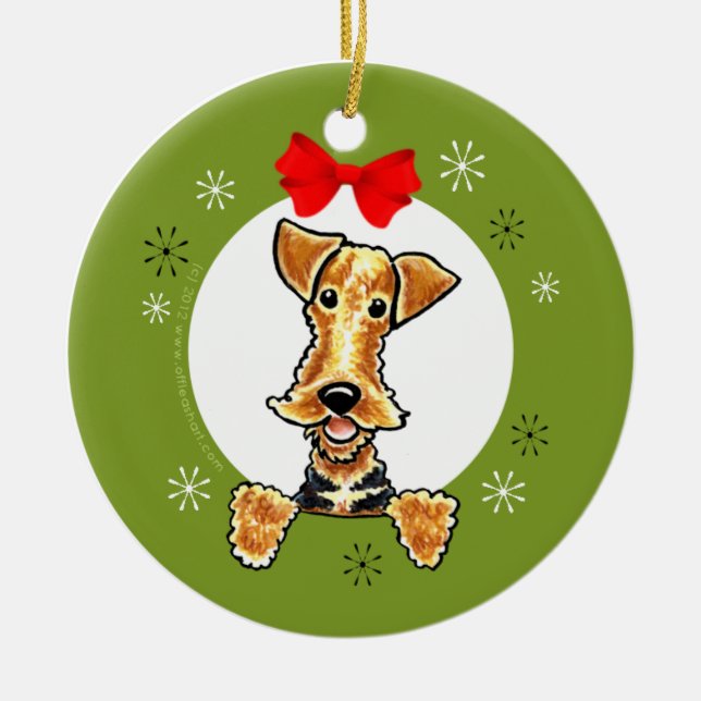 Airedale Welsh Terrier Christmas Classic Ceramic Tree Decoration (Front)