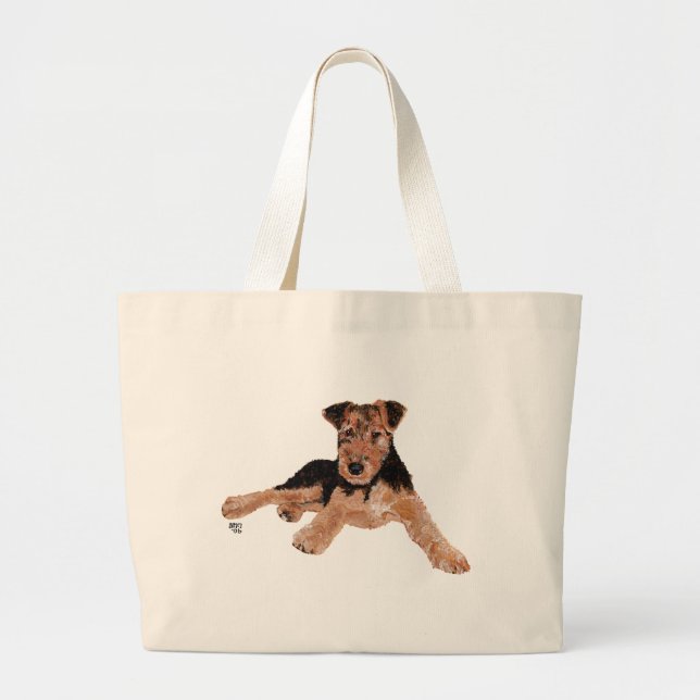 Airedale / Welsh Terrier Puppy Large Tote Bag (Front)