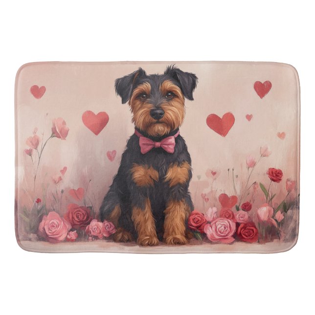 Airedale with Roses - Valentine's Day Bath Mat (Front)