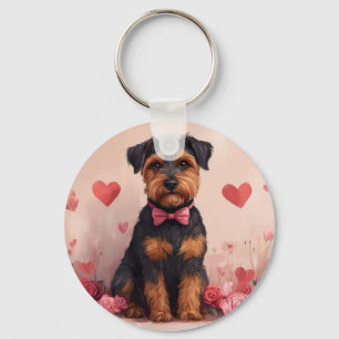 Airedale with Roses - Valentine's Day Key Ring