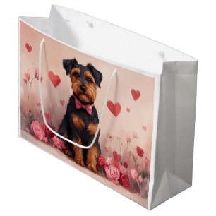 Airedale with Roses - Valentine's Day Large Gift Bag