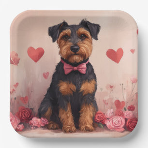 Airedale with Roses - Valentine's Day Paper Plate