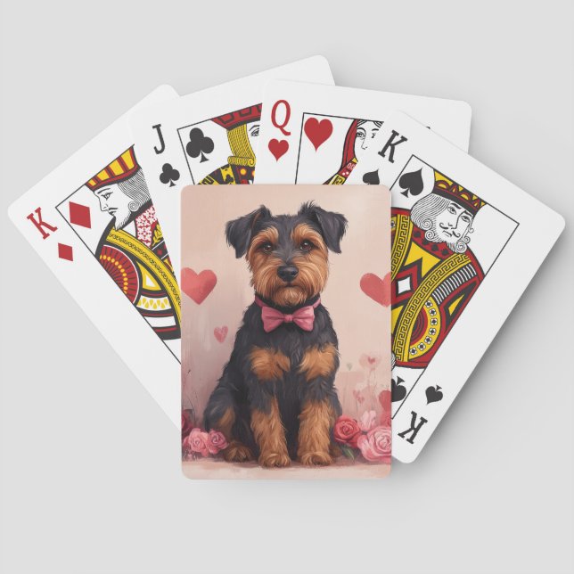 Airedale with Roses - Valentine's Day Playing Cards (Back)