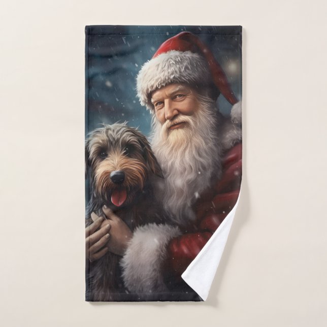 Airedale with Santa Claus Festive Christmas  Bath Towel Set (Hand Towel)