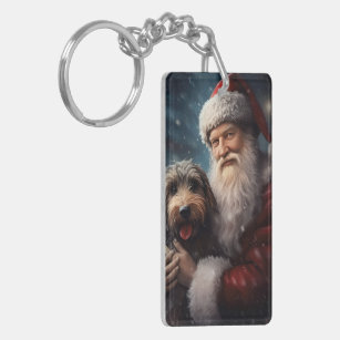 Airedale with Santa Claus Festive Christmas  Key Ring