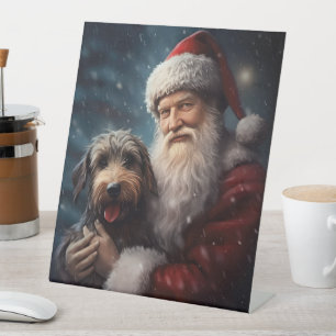 Airedale with Santa Claus Festive Christmas Pedestal Sign