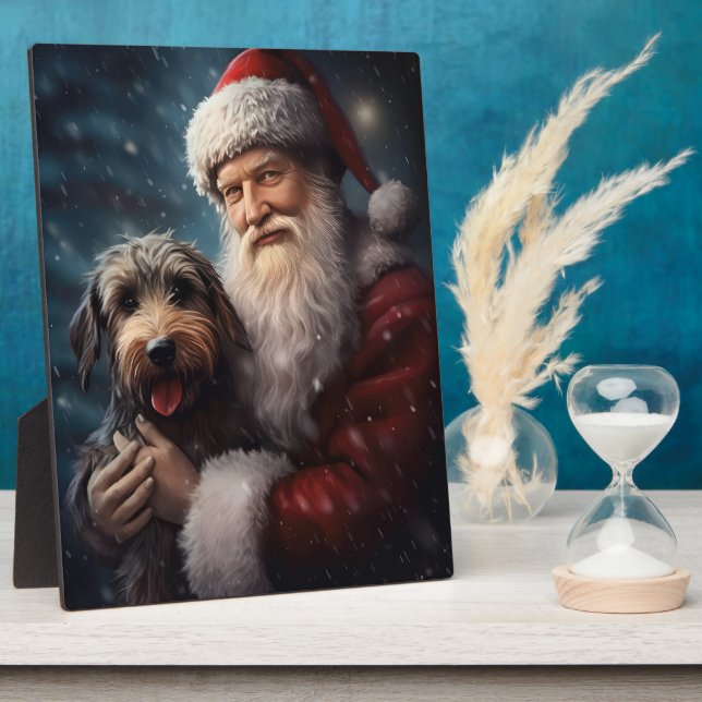 Airedale with Santa Claus Festive Christmas  Plaque (Side)