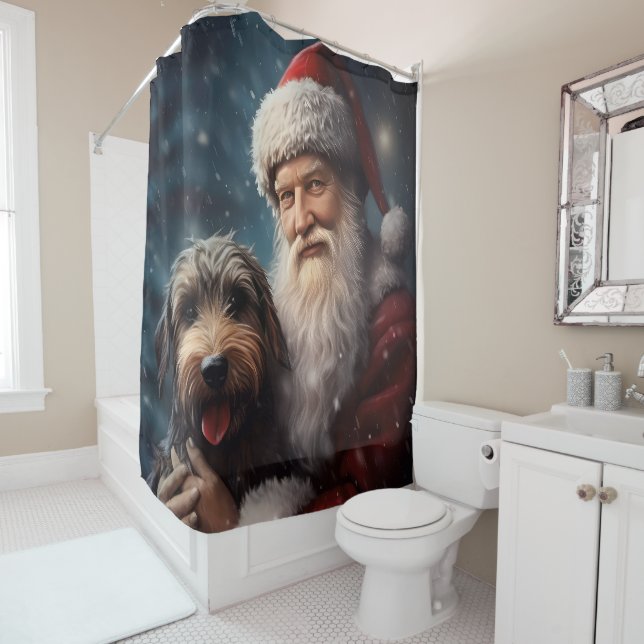 Airedale with Santa Claus Festive Christmas  Shower Curtain (In Situ)