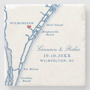 Airlie Gardens Wedding Favour Navy Wilmington Map Stone Coaster