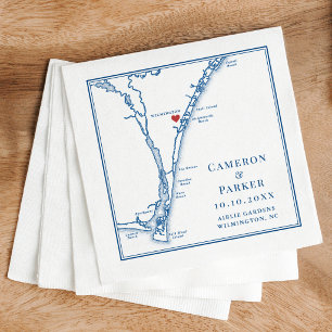 Airlie Gardens Wedding Navy Wilmington NC Map Napkin