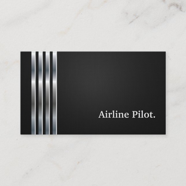 Airline Pilot Professional Black Silver Business Card (Front)