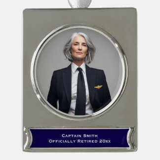 Airline Pilot Retirement Photo Aviation Custom  Silver Plated Banner Ornament