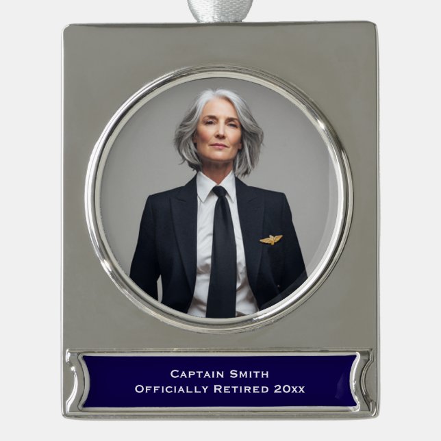 Airline Pilot Retirement Photo Aviation Custom  Silver Plated Banner Ornament (Front)