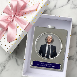 Airline Pilot Retirement Photo Aviation Custom  Silver Plated Banner Ornament