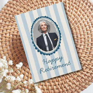 Airline Pilot Retirement Photo Blue Ivory Stripes Holiday Card