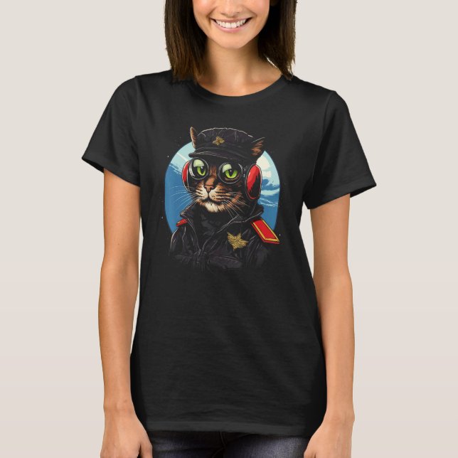 Airline Pilot Worker Cat Christmas Graphic Tees fo (Front)