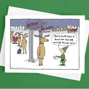 Airline "Sleigh Security"  Funny Christmas Cartoon Holiday Card