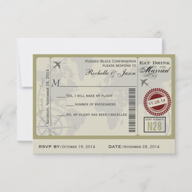 Airline Ticket Wedding RSVP Invitation (Front)