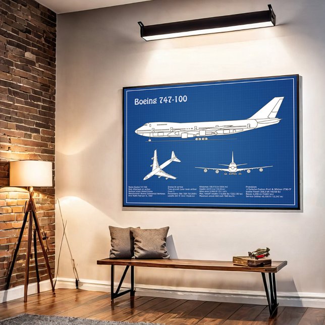 Airliner 747 - Aeroplane Blueprint Drawing Plan AB Poster (Creator Uploaded)