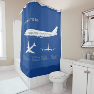 Airliner 747 - Aeroplane Blueprint Drawing Plan AB Shower Curtain