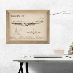 Airliner 747 - Aeroplane Blueprint Drawing Plans S Photo Print