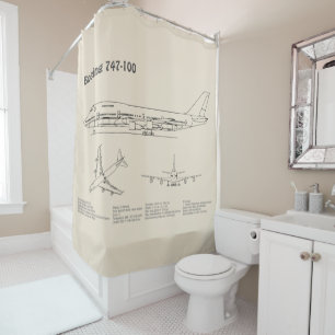 Airliner 747 - Aeroplane Blueprint Drawing Plans S Shower Curtain