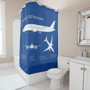 Airliner 787 - Aeroplane Blueprint Drawing Plan AB Shower Curtain