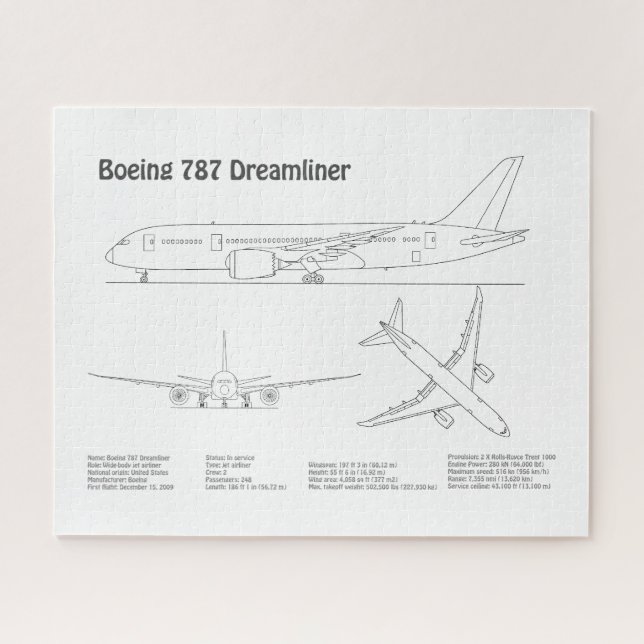 Airliner 787 - Aeroplane Blueprint Drawing Plans B Jigsaw Puzzle (Horizontal)