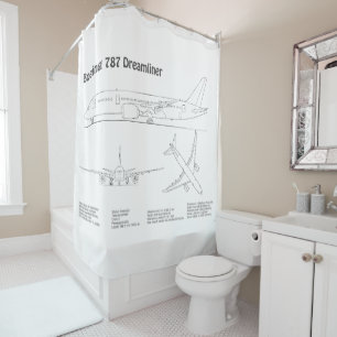 Airliner 787 - Aeroplane Blueprint Drawing Plans B Shower Curtain