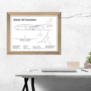 Airliner 787 - Airplane Blueprint Drawing Plans BD Photo Print