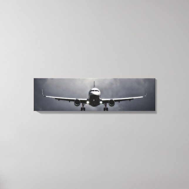 Airliner In Flight With Clouds Panoramic Canvas Print (Front)