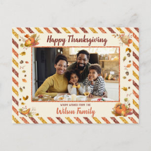 Airmail Glitter Pumpkin Photo Thanksgiving Postcard