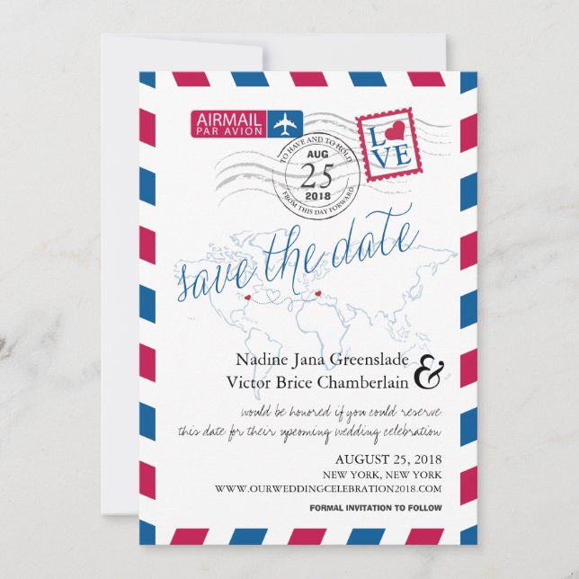 Airmail Heart New York and Italy Save the Date (Front)