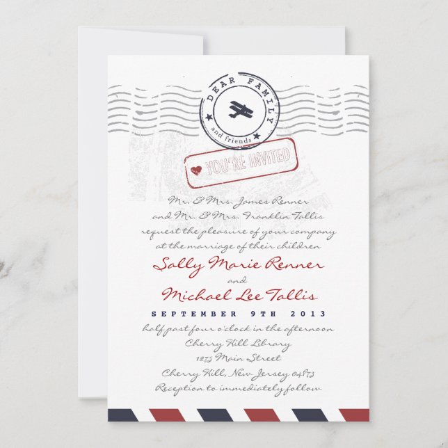 Airmail Love Letter Wedding Invitation (Front)
