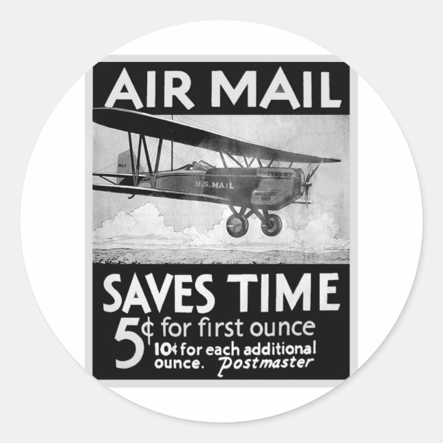 Airmail Poster Classic Round Sticker (Front)