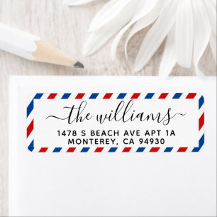Airmail Return Address Label Wedding Family Label