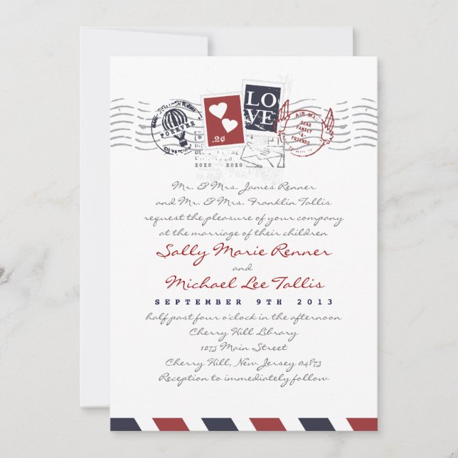 Airmail Stamps Love Letter Wedding Invitation (Front)