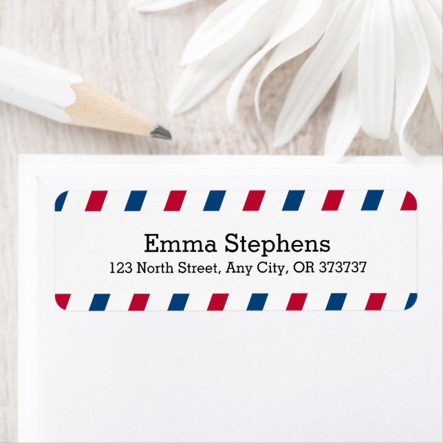 Airmail Stripes Blue and Red Return Address Labels (Insitu)
